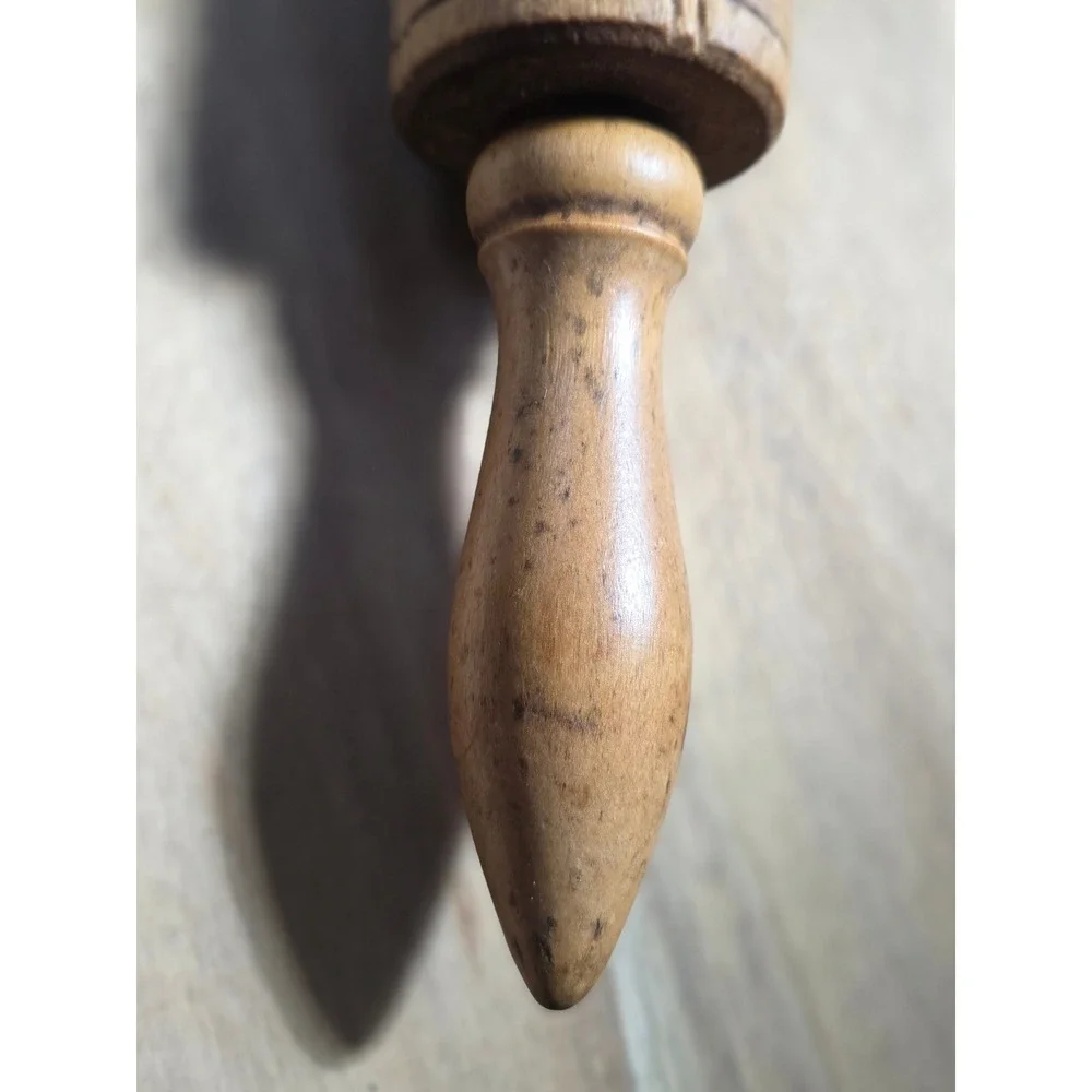 Vintage Hand Carved Wooden Springerle Rolling Pin Owl Star Folk Art Cookie Stamp
